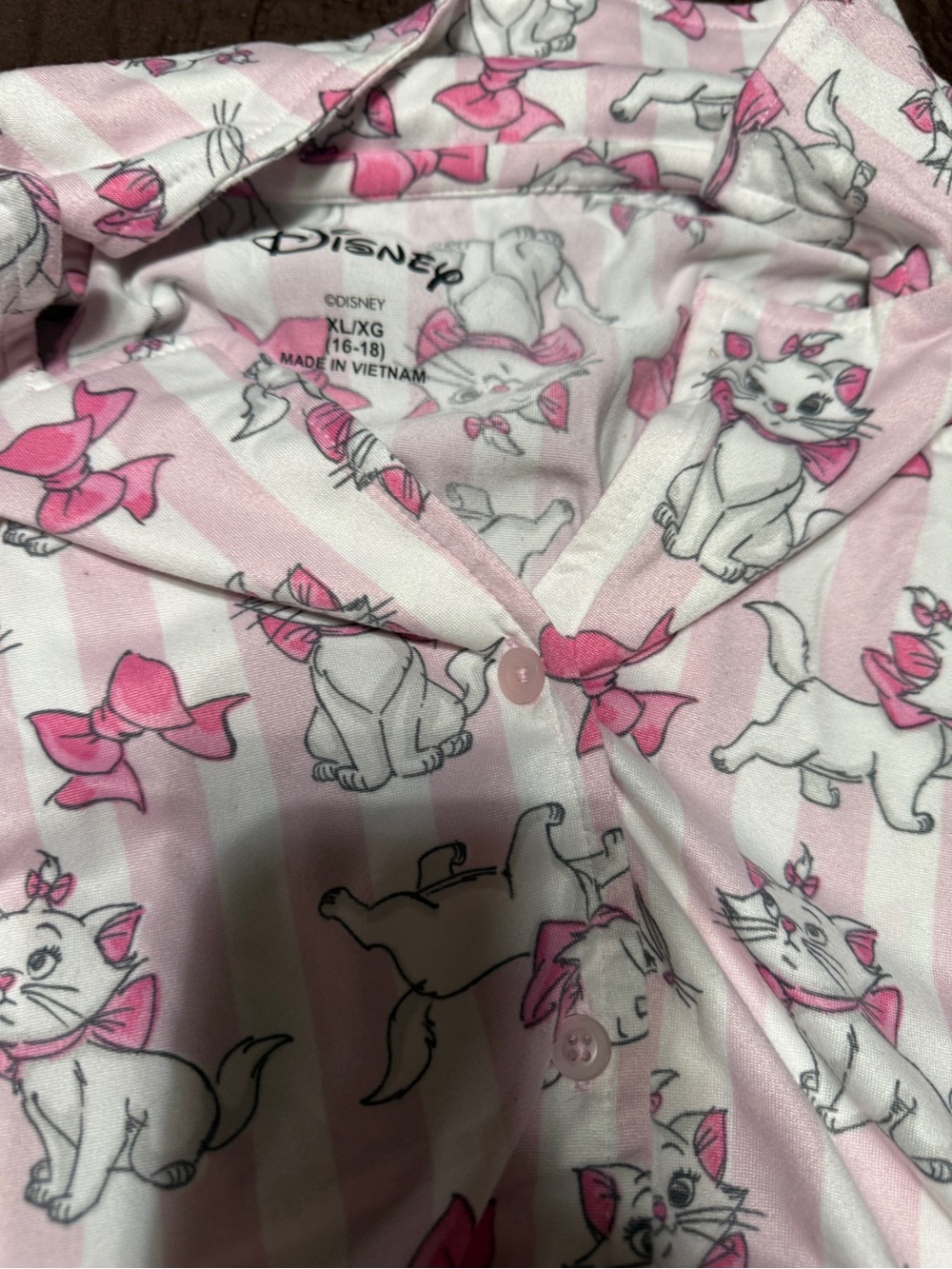 Disney Pink & White Marie Cat Button-Up Top